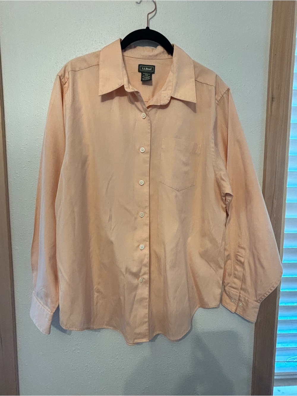 L.L. Bean Women’s Long-Sleeve Button-Up Shirt in Peach